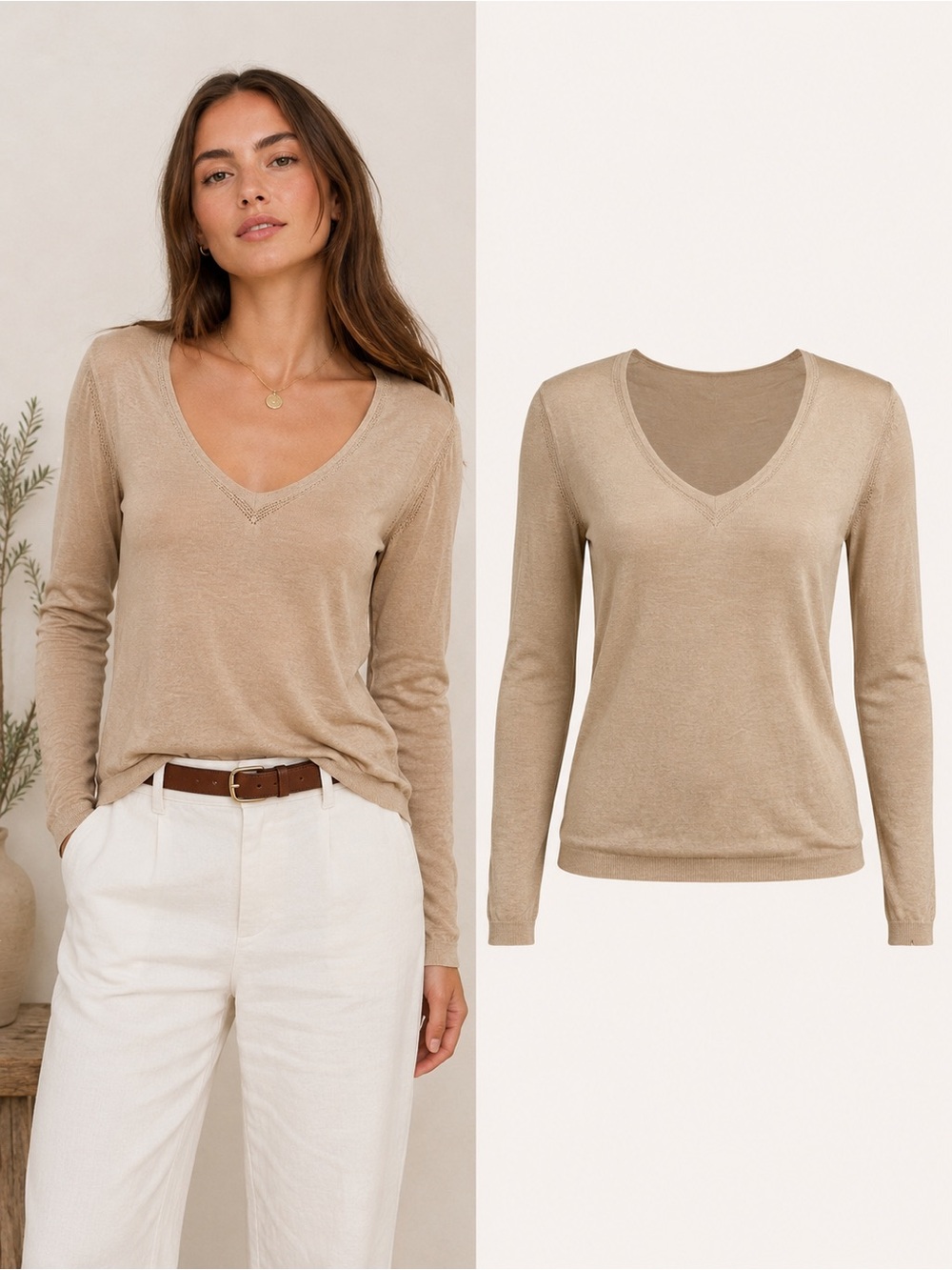 Jake*s | Silk Cashmere Blend V-Neck Sweater Ivory Cream | Size Medium